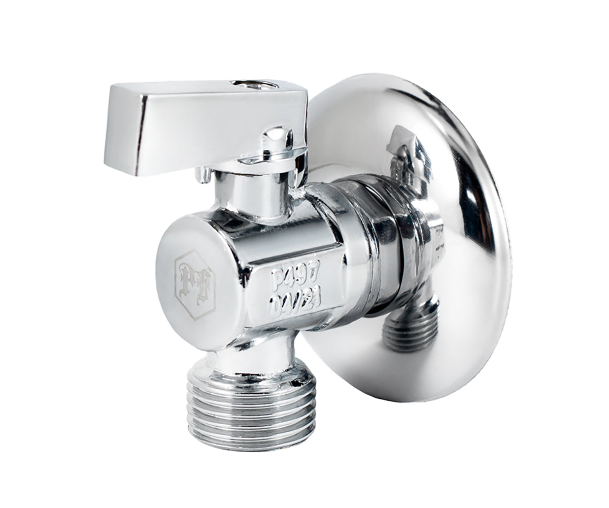 Angle ball valve, chrome-plated, metal handle — view 1
