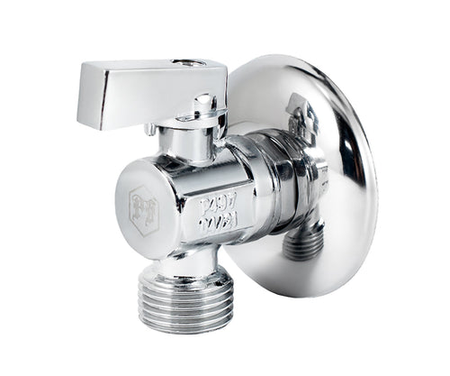 Angle ball valve, chrome-plated, metal handle — view 1