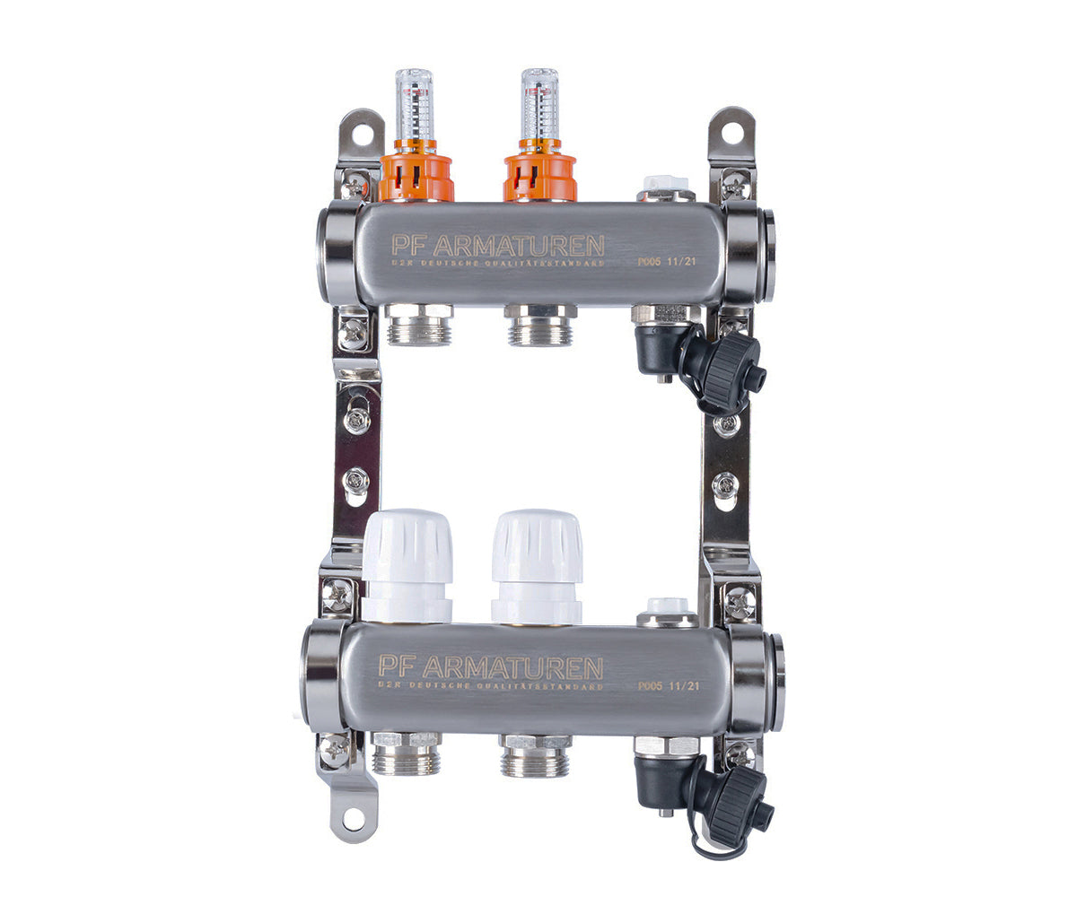 Manifold group with flow meters, thermostatic valves, drain valves and air vents — PF MB 806.2