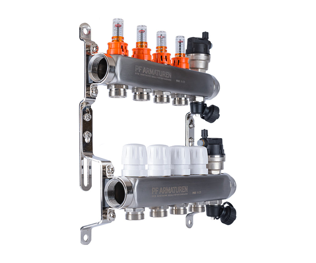 Stainless-steel manifold group with thermostatic valves and flow meters — PF MB 807.4, ракурс 3