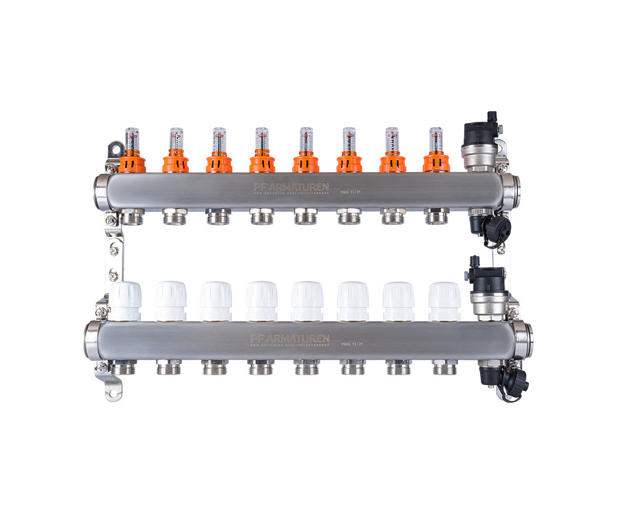 Stainless-steel manifold group with thermostatic valves and flow meters — PF MB 807.8