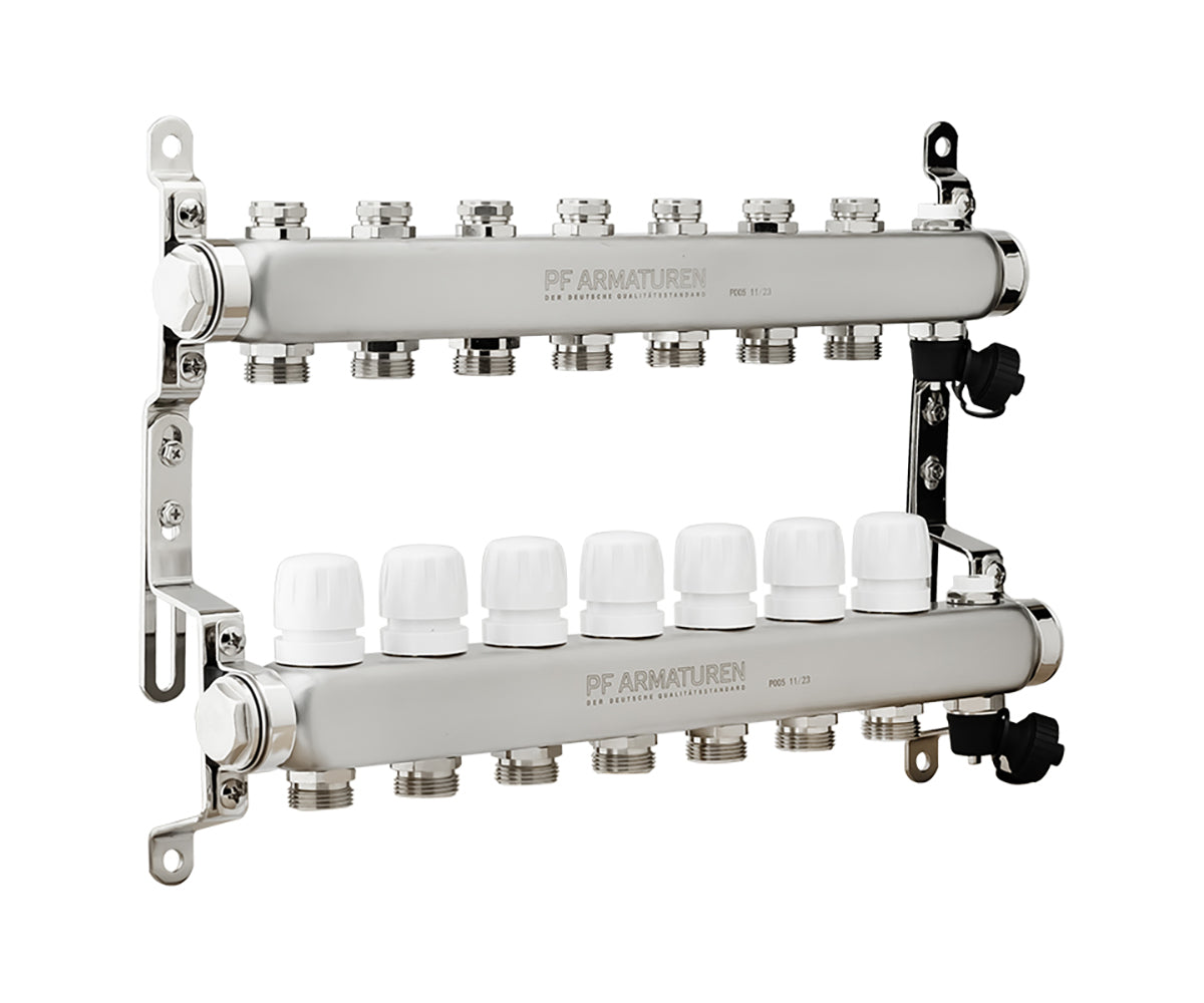 Manifold group with preset and thermostatic valves, drain valves and air vents — PF MB 808.7