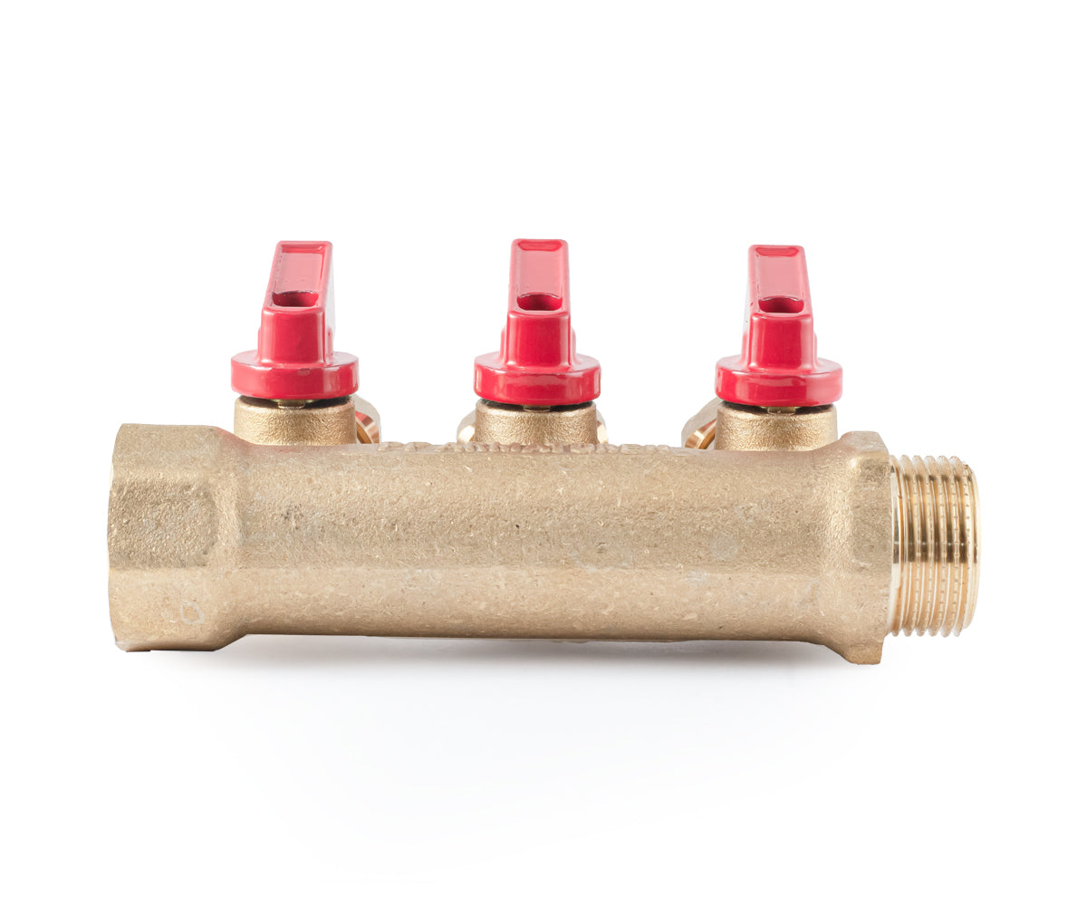 Manifold with ball valves and compression fittings, blue/red handles, F/M — PF MVP 266.3, ракурс 6