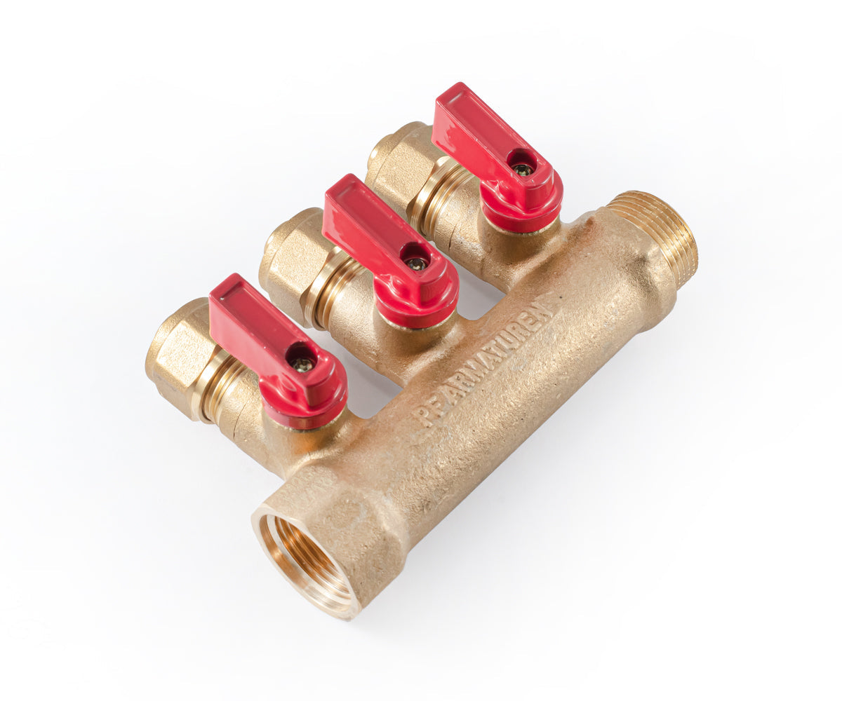 Manifold with ball valves and compression fittings, blue/red handles, F/M — PF MVP 266.3, ракурс 9