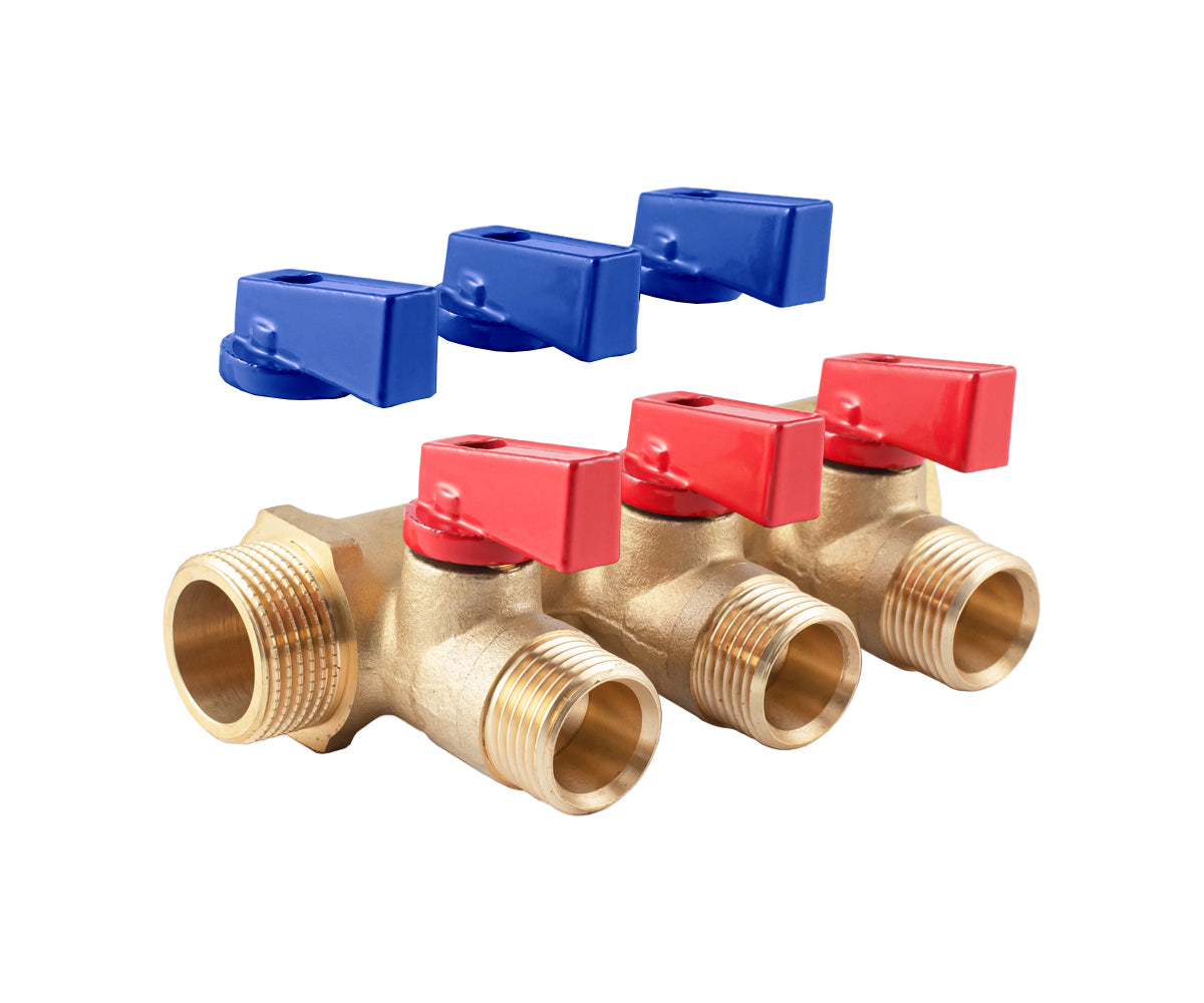 Manifold with ball valves, blue/red handles, F/M — PF MV 264.3