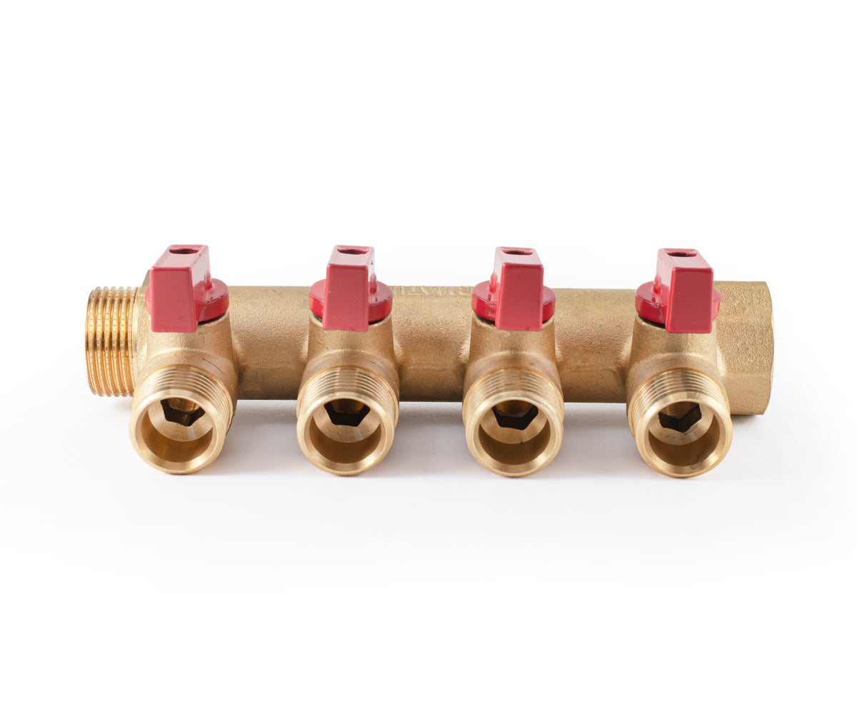 Manifold with ball valves, blue/red handles, F/M — PF MV 264.4, ракурс 2