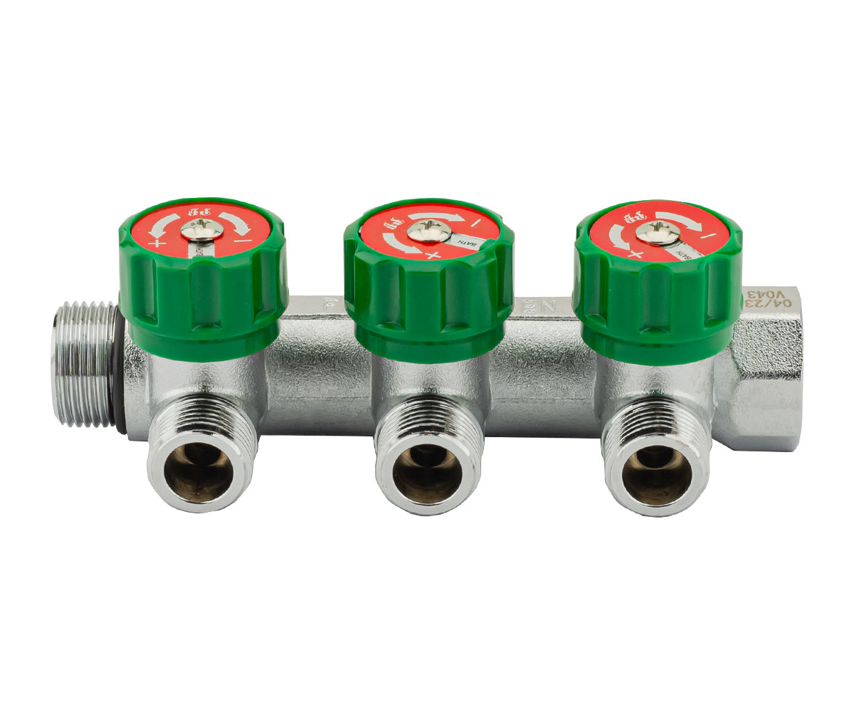 Chrome-plated manifold with regulating valves and outlets for flat gasket, F/M — PF MV 275.3, ракурс 2
