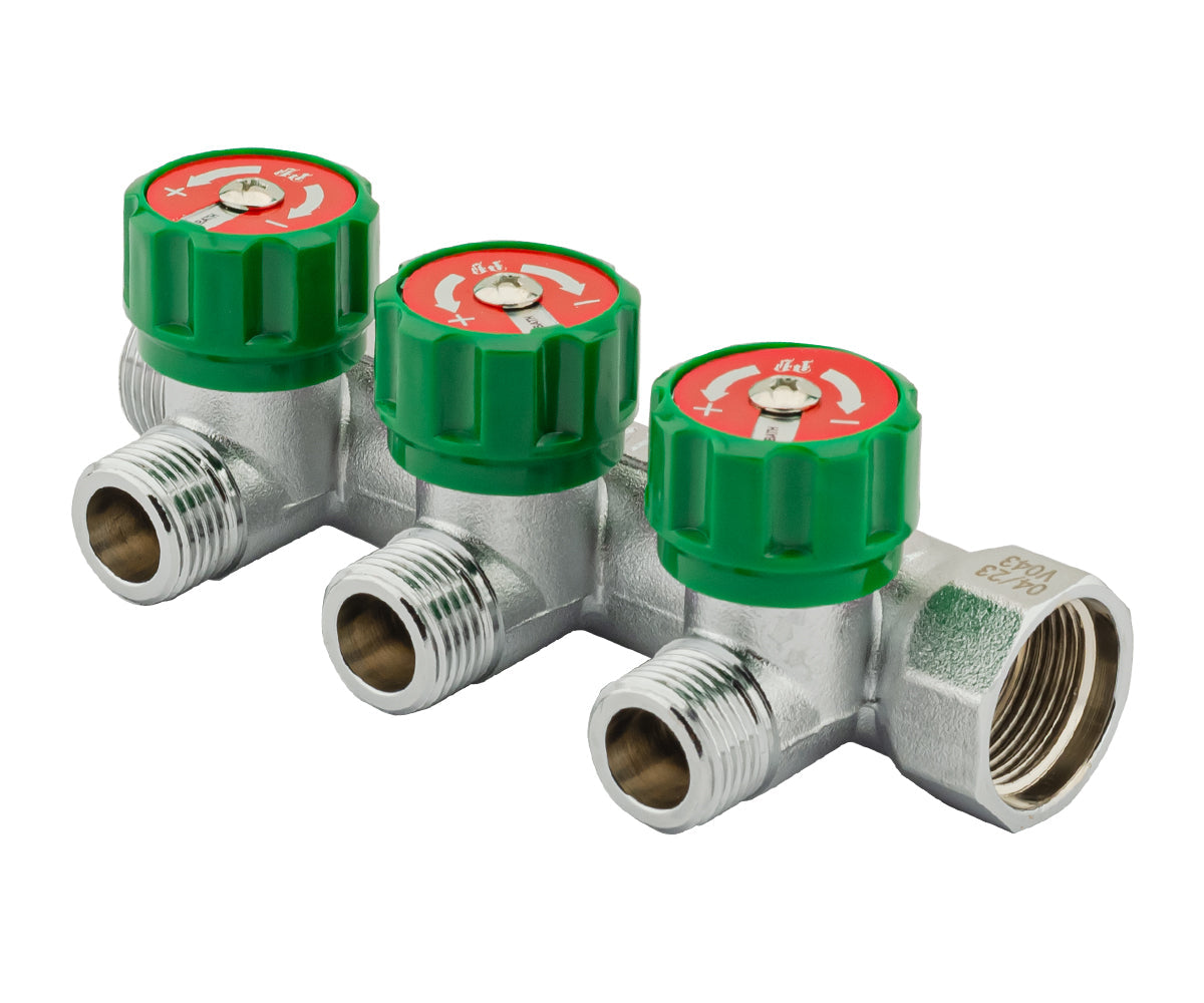 Chrome-plated manifold with regulating valves and outlets for flat gasket, F/M — PF MV 275.3, ракурс 3