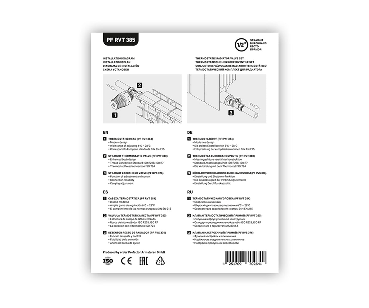 Thermostatic kits for straight and angled radiator connection — PF RVT 385, view 3
