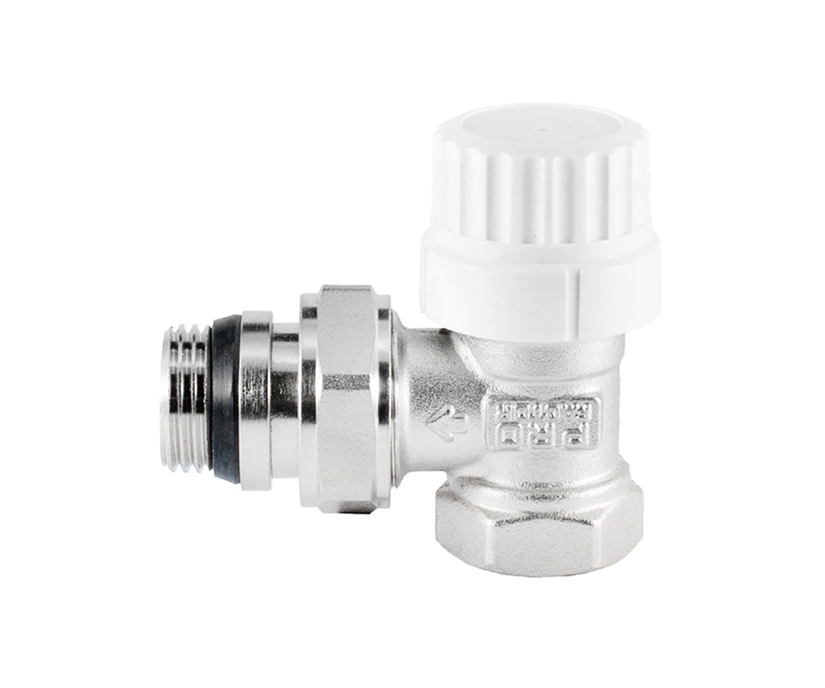 Angled thermostatic radiator valve with presetting and O-ring seal at tailpiece — view 2