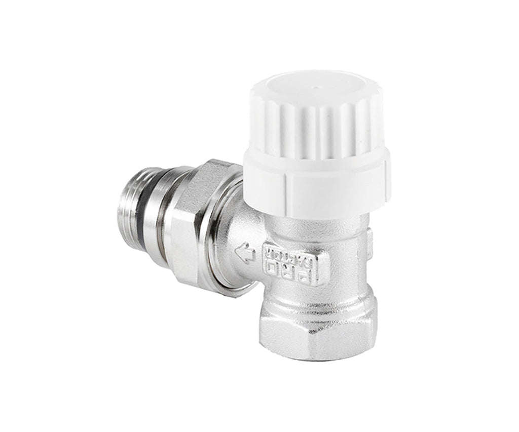 Angled thermostatic radiator valve with presetting and O-ring seal at tailpiece — view 3