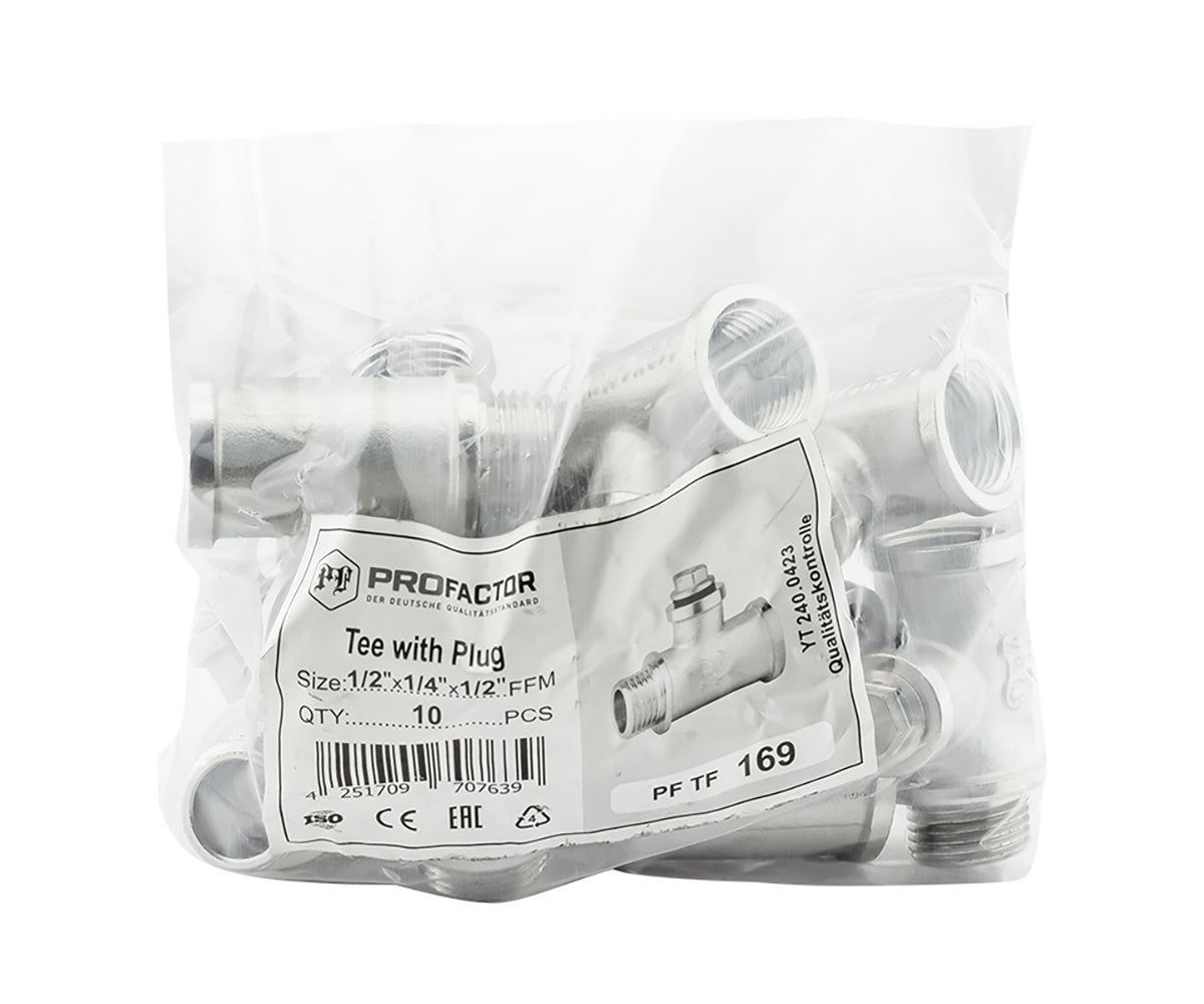 Tee for installation of ¼" pressure gauge / thermometer with cap F/F/M — view 5