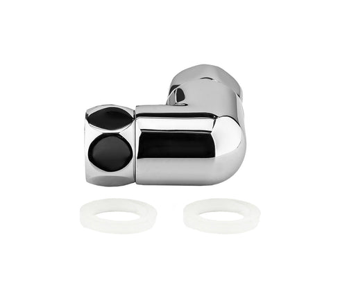 Angle connector with two union nuts — view 2