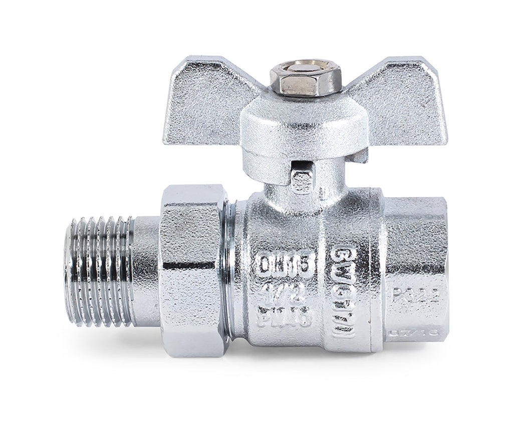 Ball valve «STANDARD» with union, butterfly handle, chrome-plated, for towel warmers — DN 15 / ½", view 2