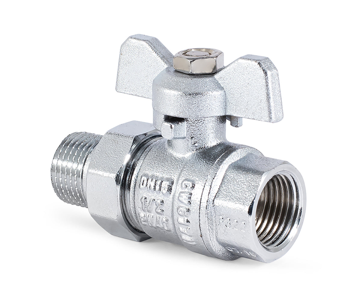 Ball valve «STANDARD» with union, butterfly handle, chrome-plated, for towel warmers — DN 15 / ½", view 3