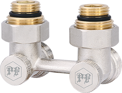 Angled radiator connection unit with seat valve