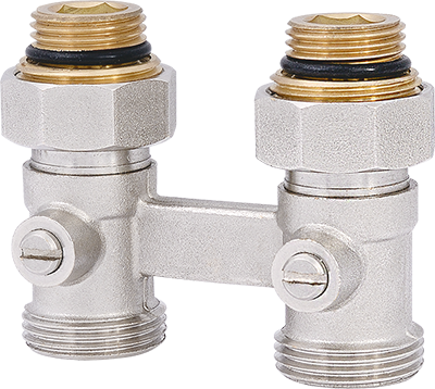 Straight radiator connection unit with ball valve