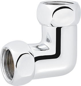 Angle connector with two union nuts